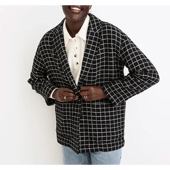 Madewell Waffleback Shaw Blazer Women Small Black Windowpane Cotton Unstructured - Picture 2 of 15